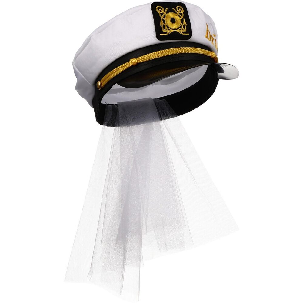 5555 Sailor Bridal Captain Hat, Bride Captain Hat with Veil, Bachelorette